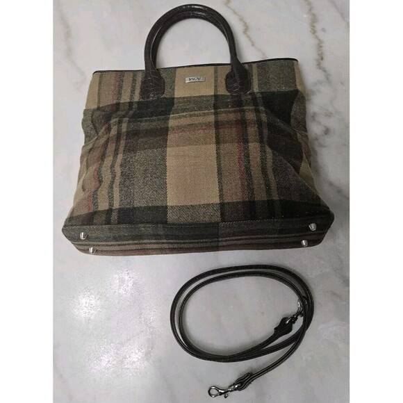 P&Y PRESTON & YORK Greem/Brown/Cream Zip SHOULDER PURSE/BAG - Picture 1 of 12